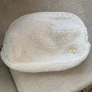 lululemon athletica Cream Sherpa Zip Pouch with Gold Logo